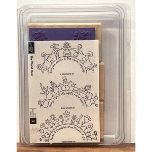 Stampin Up The World Over Rubber Stamp Set With Snowmen Children & Flowers